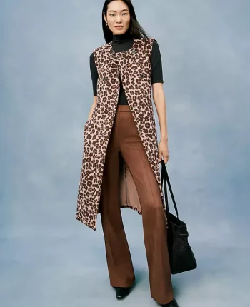 Ann Taylor Jackets And Blazers|Animal Print Belted Trench Vest Almond Croissant