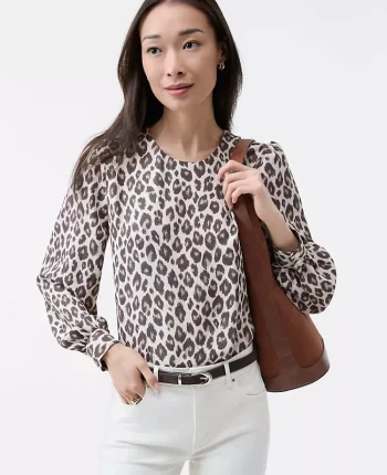 Ann Taylor Tops And Blouses|Animal Print Crew Neck Blouse Pale Linen