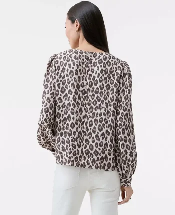 Ann Taylor Tops And Blouses|Animal Print Crew Neck Blouse Pale Linen