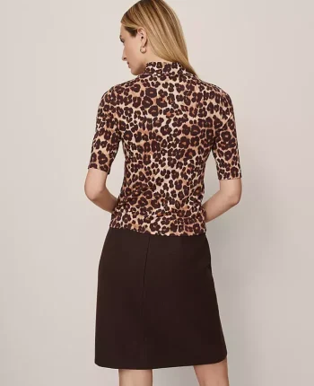 Ann Taylor Tops And Blouses|Animal Print Mock Neck Top Pale Sandalwood