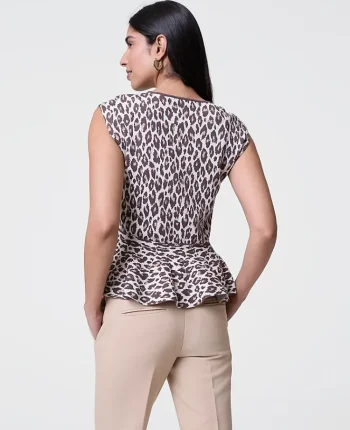 Ann Taylor Sweaters|All Sweaters|Animal Print Peplum Top Chocolate Brown