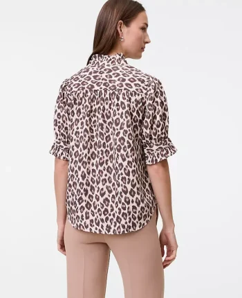 Ann Taylor Tops And Blouses|Animal Print Ruffle Collar Shirt Pale Linen