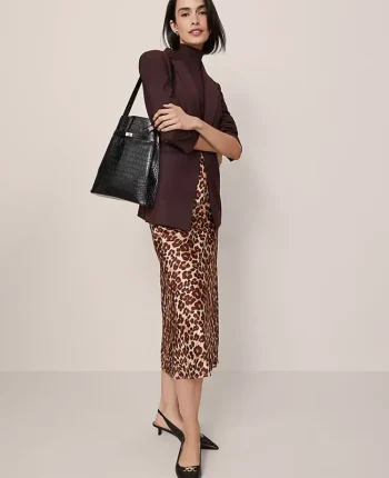 Ann Taylor Skirts|Animal Print Satin Bias Slip Skirt Pale Sandalwood