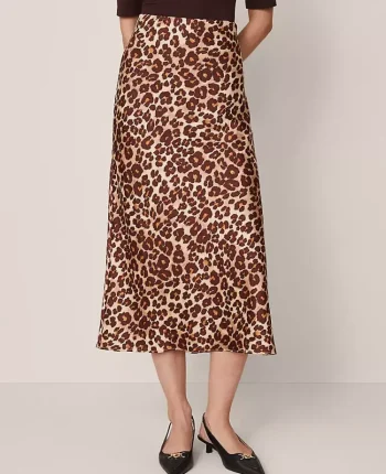 Ann Taylor Skirts|Animal Print Satin Bias Slip Skirt Pale Sandalwood