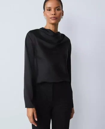 Ann Taylor Tops And Blouses|Asymmetric Satin Top Black