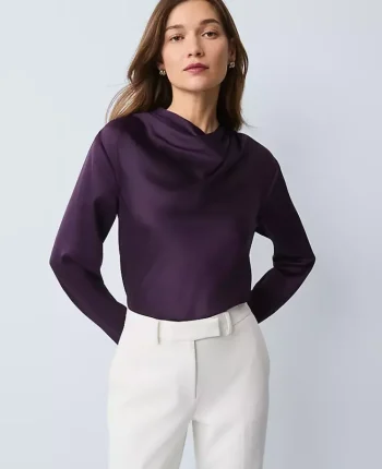 Ann Taylor Tops And Blouses|Asymmetric Satin Top Aubergine Dream