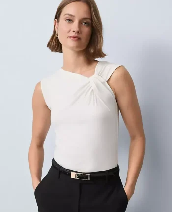 Ann Taylor Tops And Blouses|Asymmetric Twist Shoulder Top Winter White