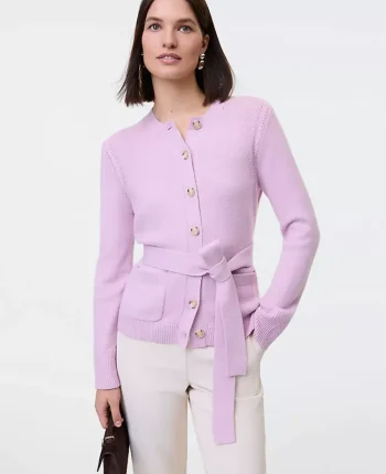Ann Taylor Sweaters|All Sweaters|Belted Crew Neck Cardigan Sunrise Lavender