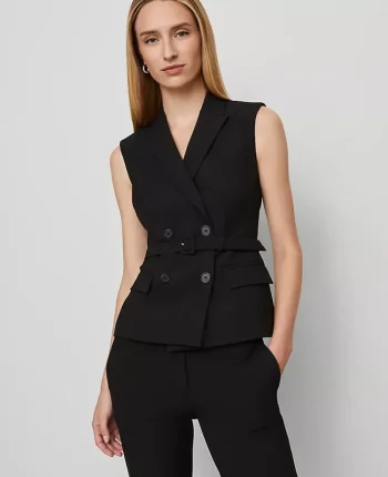 Ann Taylor Jackets And Blazers|Suits|Belted Double Breasted Vest In Seasonless Stretch Core Black