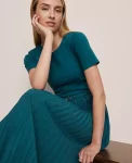Ann Taylor Dresses|Belted Pleated Midi Dress Deep Atlantic Teal
