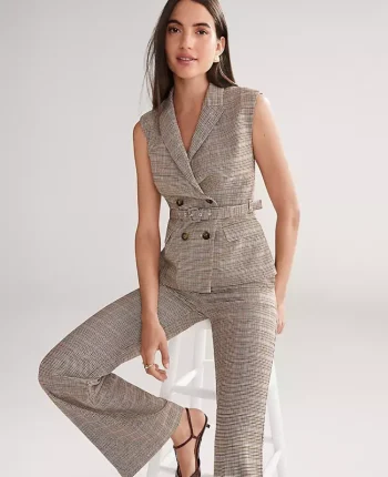 Ann Taylor Jackets And Blazers|Suits|Belted Vest In Plaid Copper/Cream Multi