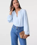 Ann Taylor Tops And Blouses|Bobble Trim V-Neck Blouse Pristine Blue