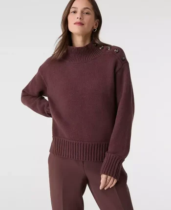 Ann Taylor Sweaters|All Sweaters|Button Mock Neck Sweater Rich Walnut