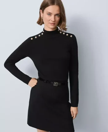 Ann Taylor Sweaters|All Sweaters|Button Mock Neck Sweater Black