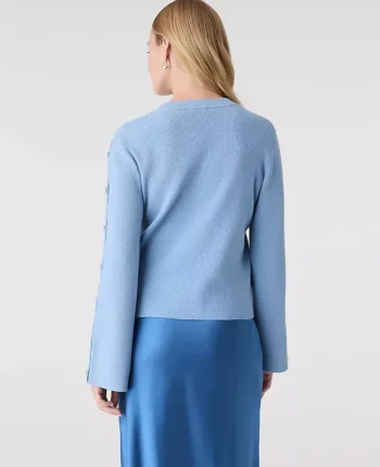 Ann Taylor Sweaters|All Sweaters|Button Ribbed  Sweater Light Blue Dusk