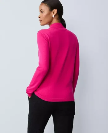 Ann Taylor Pullover Sweaters|Button Turtleneck Sweater Electric Pink