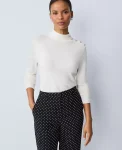 Ann Taylor Sweaters|All Sweaters|Button Turtleneck Sweater Winter White