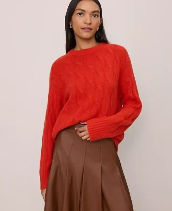 Ann Taylor Sweaters|All Sweaters|Cable Crew Neck Sweater Amaretto