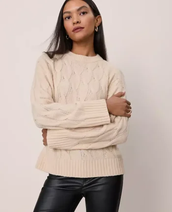 Ann Taylor Sweaters|All Sweaters|Cable Crew Neck Sweater Pale Sandalwood