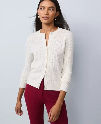 Ann Taylor Sweaters|All Sweaters|Cable Stitch Ann Cardigan Winter White