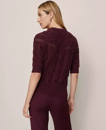 Ann Taylor Sweaters|All Sweaters|Cable Sweater Poised Plum