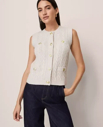 Ann Taylor Sweaters|All Sweaters|Cable Sweater Vest Pale Sand Heather