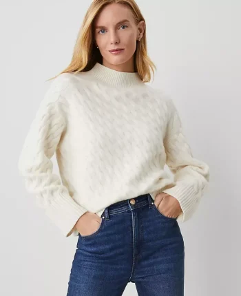 Ann Taylor Sweaters|All Sweaters|Cashmere Cable Sweater Pale Ivory