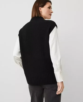 Ann Taylor Sweaters|All Sweaters|Cashmere Geo Stitch Vest Black