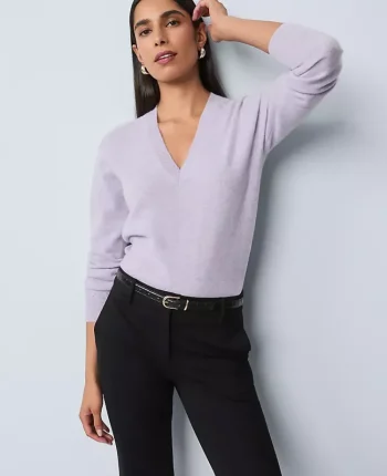 Ann Taylor Cashmere|Sweaters|Cashmere V-Neck Sweater Light Lavender Melange