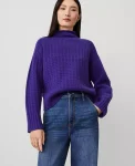 Ann Taylor Sweaters|All Sweaters|Cashmere Waffle Stitch Roll Neck Sweater Midnight Grape