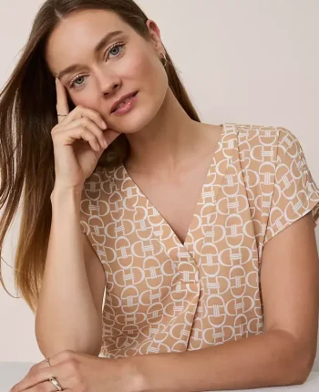 Ann Taylor Tops And Blouses|Chain Link Mixed Media Top Cafe Au Lait