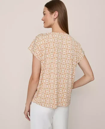 Ann Taylor Tops And Blouses|Chain Link Mixed Media Top Cafe Au Lait