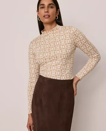 Ann Taylor Tops And Blouses|Chain Link Mock Neck Top Cafe Au Lait