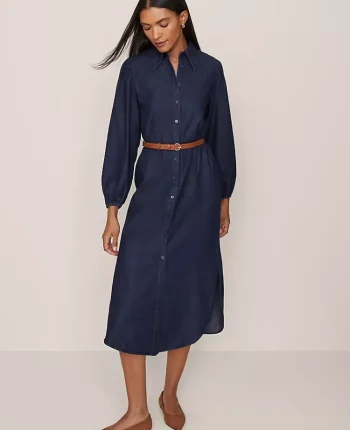 Ann Taylor Dresses|Chambray Column Midi Dress Dark Chambray
