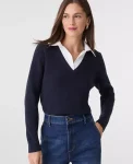 Ann Taylor Sweaters|All Sweaters|Collared Mixed Media Sweater Night Sky