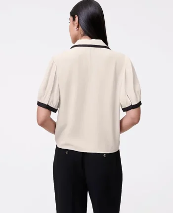 Ann Taylor Tops And Blouses|Collared Puff Sleeve Blouse Ivory Whisper