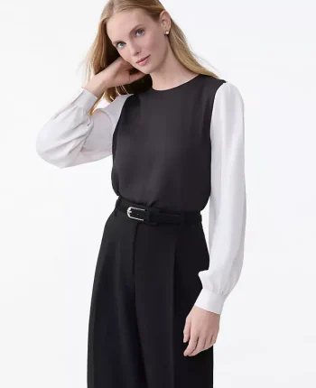 Ann Taylor Tops And Blouses|Colorblock Crew Neck Blouse Black