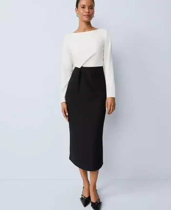 Ann Taylor Dresses|Colorblock Twist Midi Dress Winter White