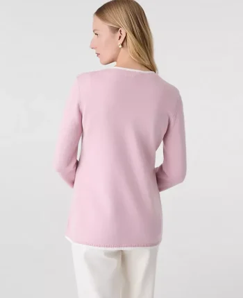 Ann Taylor Sweaters|All Sweaters|Contrast Trim Sweater Jacket Pale Mauve