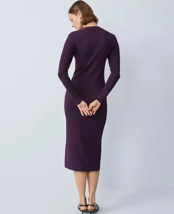 Ann Taylor Dresses|Sweaters|Crew Neck Button Sweater Dress Aubergine Dream
