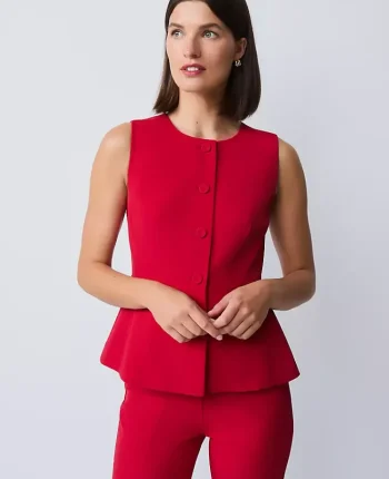 Ann Taylor Jackets And Blazers|Suits|Crew Neck Peplum Vest Jewel Red
