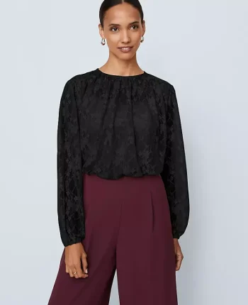 Ann Taylor Tops And Blouses|Crew Neck Shirred Blouse Black