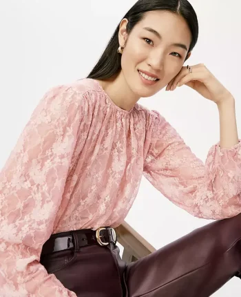 Ann Taylor Tops And Blouses|Crew Neck Shirred Blouse Pale Mauve