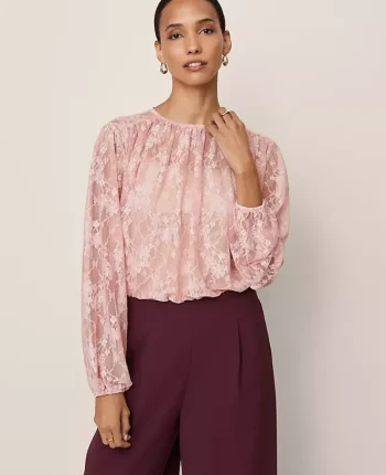 Ann Taylor Tops And Blouses|Crew Neck Shirred Blouse Pale Mauve