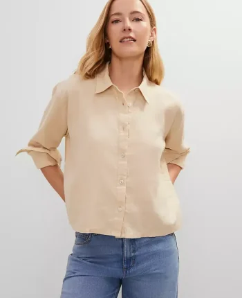 Ann Taylor Tops And Blouses|Cropped Linen Shirt Sands Edge