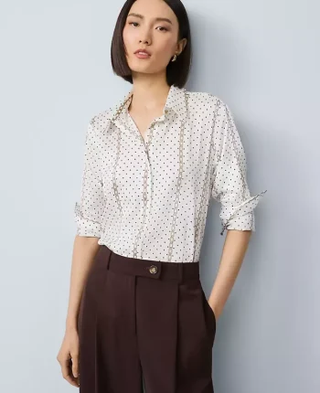 Ann Taylor Tops And Blouses|Dotted Chain Link Print Essential Shirt Winter White