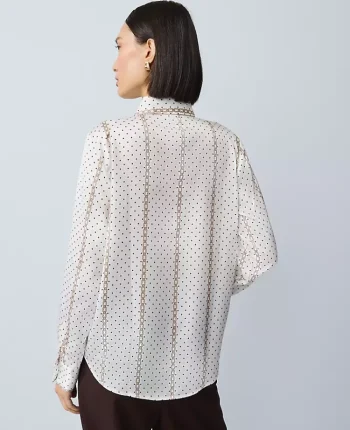 Ann Taylor Tops And Blouses|Dotted Chain Link Print Essential Shirt Winter White