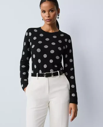 Ann Taylor Sweaters|All Sweaters|Dotted Essential Crew Neck Sweater Black
