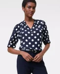 Ann Taylor Tops And Blouses|Dotted Lace Trim Mixed Media Top Night Sky