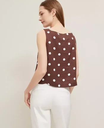 Ann Taylor Tops And Blouses|Dotted Linen Blend Tank Top Rich Walnut